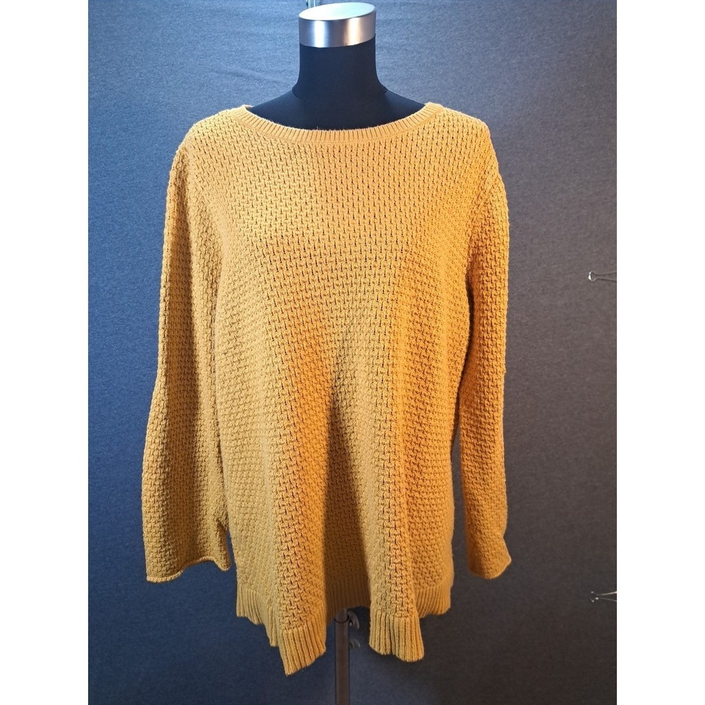 LOFT Womens XXL Mustard Yellow Textured‎ Knit Crew Neck Long Sleeve Sweater